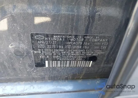 2017 Hyundai Ioniq Hybrid Sel z USA, uszkodzony, nr VIN KMHC75LCXHU038802